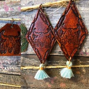 Anthropologie Jewelry - Bullhead Leather Stamped Brown Earrings Anthropologie Jewelry - Bullhead Leather Stamped Brown Earrings